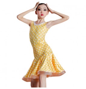 Girls kids yellow polka dot latin dance dress modern salsa latin ballroom dance costumes for childrne