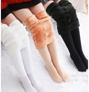 Girls' latin ballet dance Plush warm leggings wear autumn and winter velvet thickened skin color pantyhose children's practice dance socks