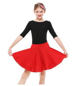 Girls latin dance dresses black with red stage performance salsa rumba chacha dance skirts professional leotard top and skirts