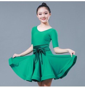 Girls latin dance dresses green professional school competition ballroom samba chacha rumba dance skirts dress costumes