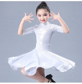 Girls latin dance dresses kids children ballroom competition training stage performance rumba salsa chacha dance skirts costumes