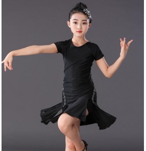 Girls latin dance dresses kids children black colored stage performance rumba chacha salsa dance dresses