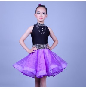 Girls latin dance dresses kids children competition stage performance rumba salsa chacha dance skirts costumes