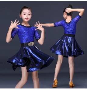 Girls latin dance dresses kids children lace ballroom salsa rumba chacha dance skirts costumes dress