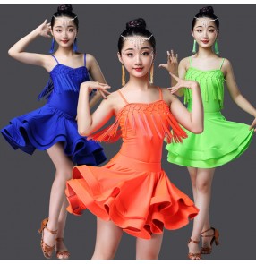 Girls latin dance dresses modern dance kids children stage performance rumba salsa chacha dance dresses