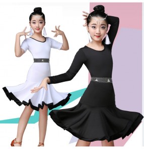 Girls latin dance dresses stage performance white red black competition ballroom salsa chacha rumba dance skirts costumes