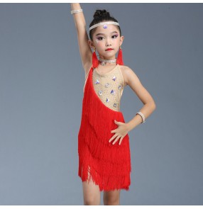 Girls latin dance dresses tassels stage performance bling modern dance samba salsa chacha latin dance skirts costumes dres