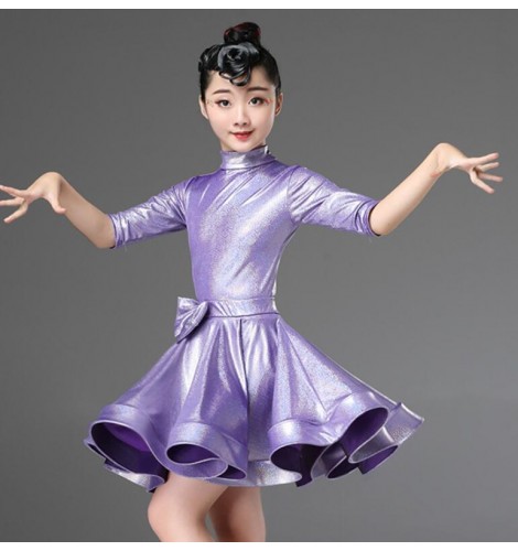 Girls Latin Dance Dresses Training Competition Children Kids Modern Dance Rumba Ballroom Dancing Skirts Dress Costumes