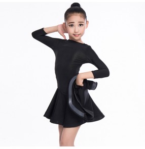 Girls latin dresses black red competition stage performance professional salsa chacha rumba dancing outifts