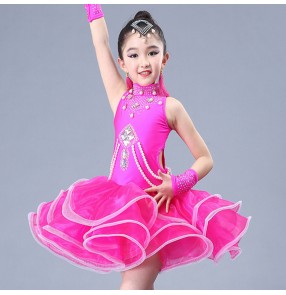 Girls latin dresses kids children stage performance rumba chacha salsa rumba dance costumes dress