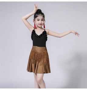 Girls latin Dresses kids children stage performance salsa chacha rumba tango practice competition tops and skirts