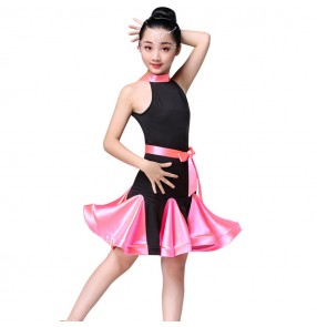 Girls latin dresses light pink dark green red competition stage performance professional chacha rumba samba dancing costumes