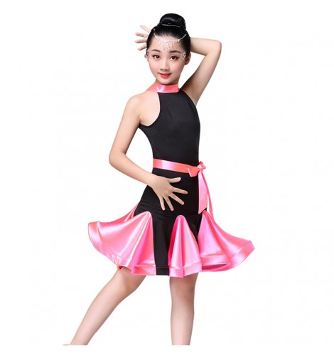 Girls latin dresses light pink dark green red competition stage ...