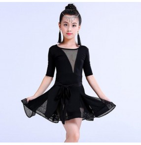 Girls latin dresses stage performance professional black rumba salsa chacha dance costumes