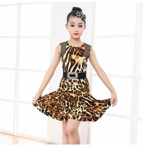 Girls leopard printed latin dance dresses stage performance rumba salsa chacha dance dresses skirts