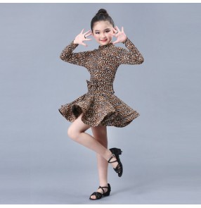 Girls leopard zebra latin dance dresses children stage performance rumba chacha dance skirts costumes dress