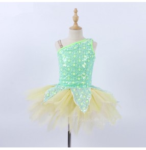 Girls light green sequin modern dance ballet dance dresses kids ballet dance costumes