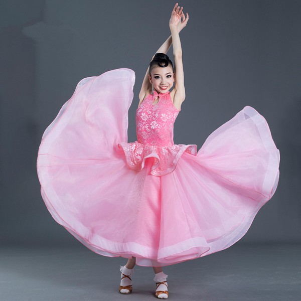 Girls Light Pink Ballroom Dancing Dresses Kids Children Ballroom Waltz Tango Dance Dresses Costumes
