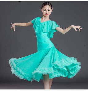 Girls mint ballroom dance dress Children latin ballroom practice clothes professional standard kids ballroom dance competition clothes waltz big split skirt