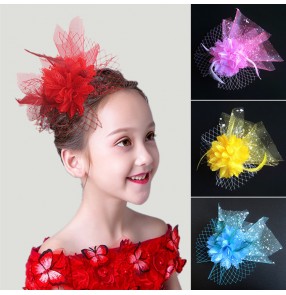 Girls model kids host modern dance hair accessories pillbox hat kids ballet latin stage performance headdress 