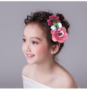 Girls modern dance hair flowers hair clip kids children wedding evening party flower accessories headdress