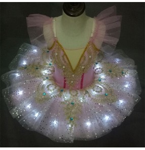 Girls modern dance led ballet dress costumes stage performance tutu skirts ballerina dresses costumes