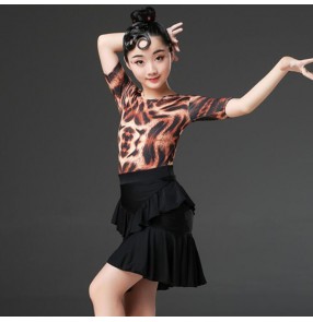 Girls modern dance leopard latin dance dresses stage performance rumba chacha salsa dance dresses