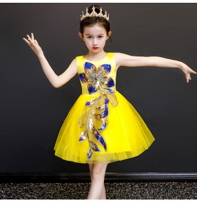 Girls modern dance princess dresses kids children host chorus dress stage performance flower girls dancing dresses