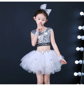 Girls modern jazz dance princess dress ballet costumes paillette stage show performance cosplay dress skirt costumes