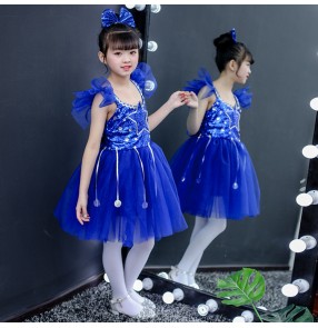 Girls modern princess jazz singers kindergarten host chorus dresses blue ballet dresses for kids 