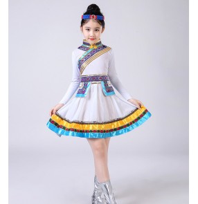 Girls Mongolian costumes kids Chinese folk dance costumes stage performance ancient drama anime cosplay dresses