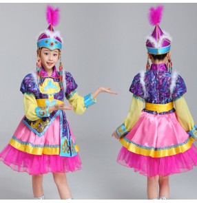 Girls Mongolian dresses Kids stage performance Mongolia chinese folk dance costumes drama cosplay mongolia robes