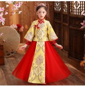 Girls new year Chinse qipao dresses Hanfu Long Sleeve film cosplay princess dresses Children's Tang Dress Retro Zheng Costume Children's Cheongsam Dress