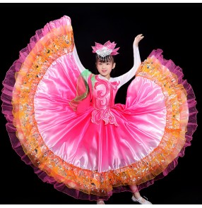 Girls petals flamenco dresses kids children opening dance paso doble spanish bull ballroom dance dresses chorus singers performance skirts