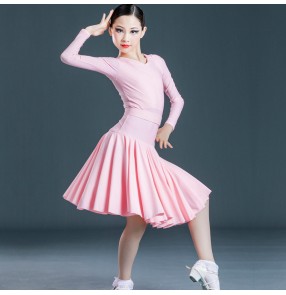 Girls Pink Ballroom Latin Dance dresses for kids stage performance Competition modern dance latin dance clothing professional rumba chacha dance outfits