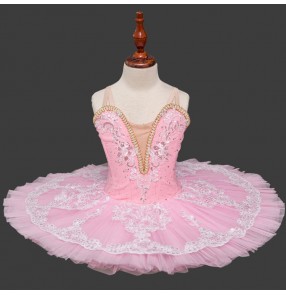 Girls pink color ballet dresses stage performance swan lake platter tutu pan cake skirts competition modern dance ballet dancing dresses