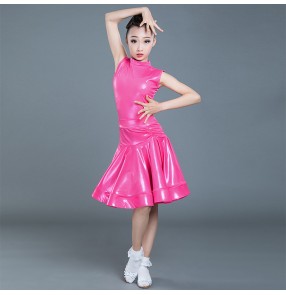 Girls pink colored latin dance dresses stage performance salsa rumba samba dance dress skirts