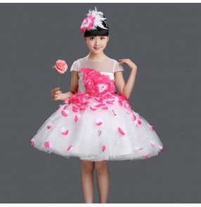 Girls pink flower girls princess dress jazz dance dress children modern dance dresses modern dance stage performance singers chorus dress