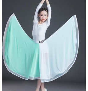 Girls pink green yellow gradient ballroom dance dress for children's performance competition skirt standard waltz skirt tango dance dresses for women