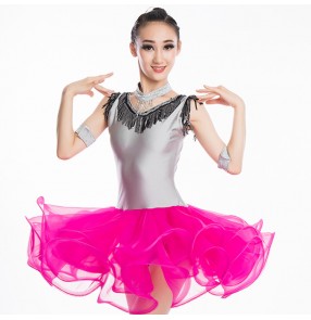 Girls pink latin dresses stage performance professional rumba salsa chacha dancing dresses skirts