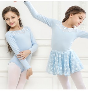 Girls pink modern dance ballet dance dresses blue stage performance competition gymnastics tutu skirt and leotard top dress