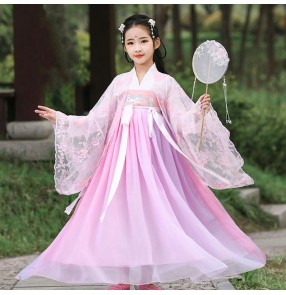 Girls pink princess chinese hanfu fairy drama cosplay robes stage performance china fairy kimono dress for kids 