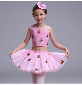 Girls pink princess dress kids jazz singers host stage performance dresses environment activity performance outfits costumes