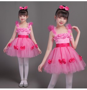 Girls pink princess dress modern dance host singers school choir dress costumes for children robe chorale pour filles