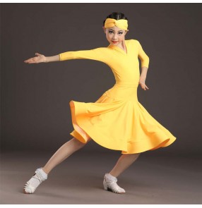 Girls pink yellow blue competition latin dance dresses professional kids latin dance dresses rumba salsa dance dresses