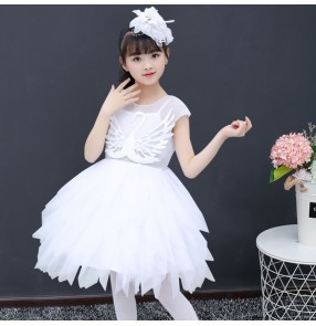 Girls princess ballet dress white colored stage performance flower girls singers chorus school competition catwalk show dresses