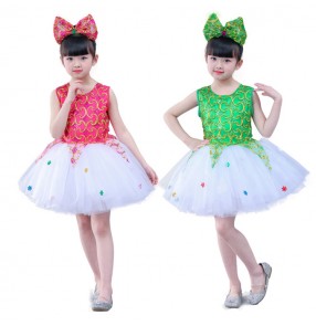 Girls princess ballet jazz modern dance dress costumes kids sequin flower girls host stage show performance dress costumes