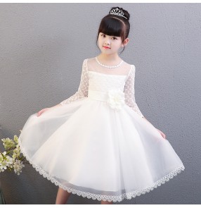 Girls princess dress for kids children rose white color  jazz singers performance flower girls wedding party cosplay dresses