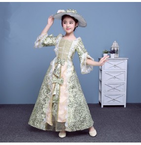 Girls princess European palace cosplay dresses England Royal drama Halloween party competition dresses with hat
