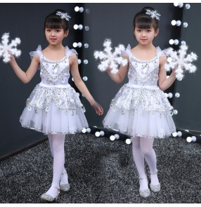 Girls princess jazz dance dresses fairy singers stage performance chorus choral costumes